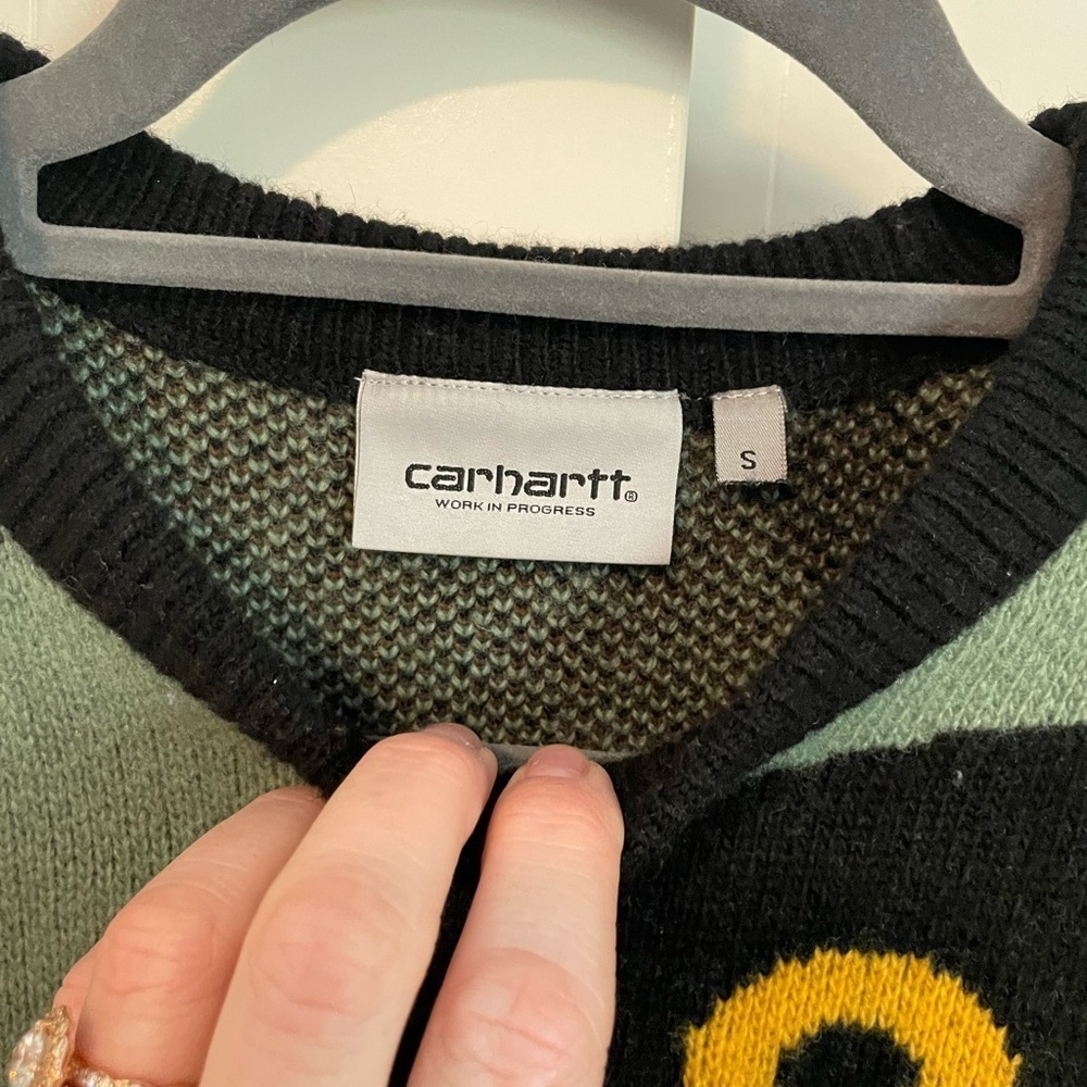 Carhartt WIP Duck Pond Wool Blend Sweater Jacquard Mens small - Picture 3 of 5